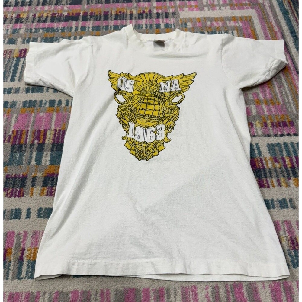 Vtg USNA 1963 Crest Single Stitch T Shirt Medium Fits Smaller Naval Academy